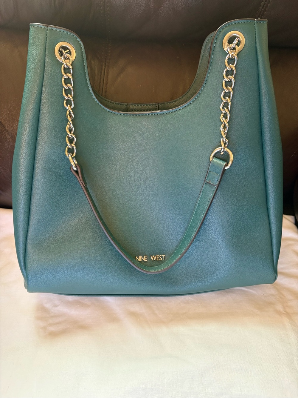 Nine West Teal Chain-Accent Shoulder Bag